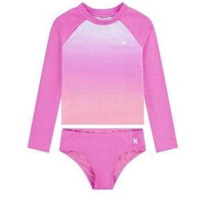 NWT Hurley Girls Long Sleeve Rash Guard Swimsuit Size 12 China Rose Retail $50